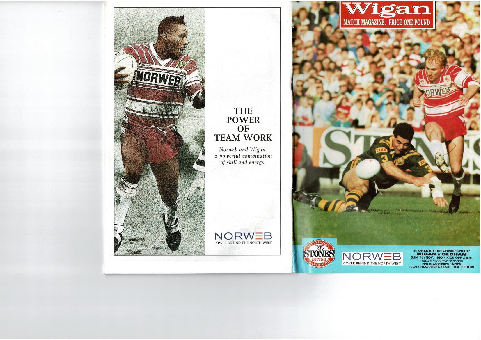 Programme cover: Oldham v Wigan, 4 November 1990