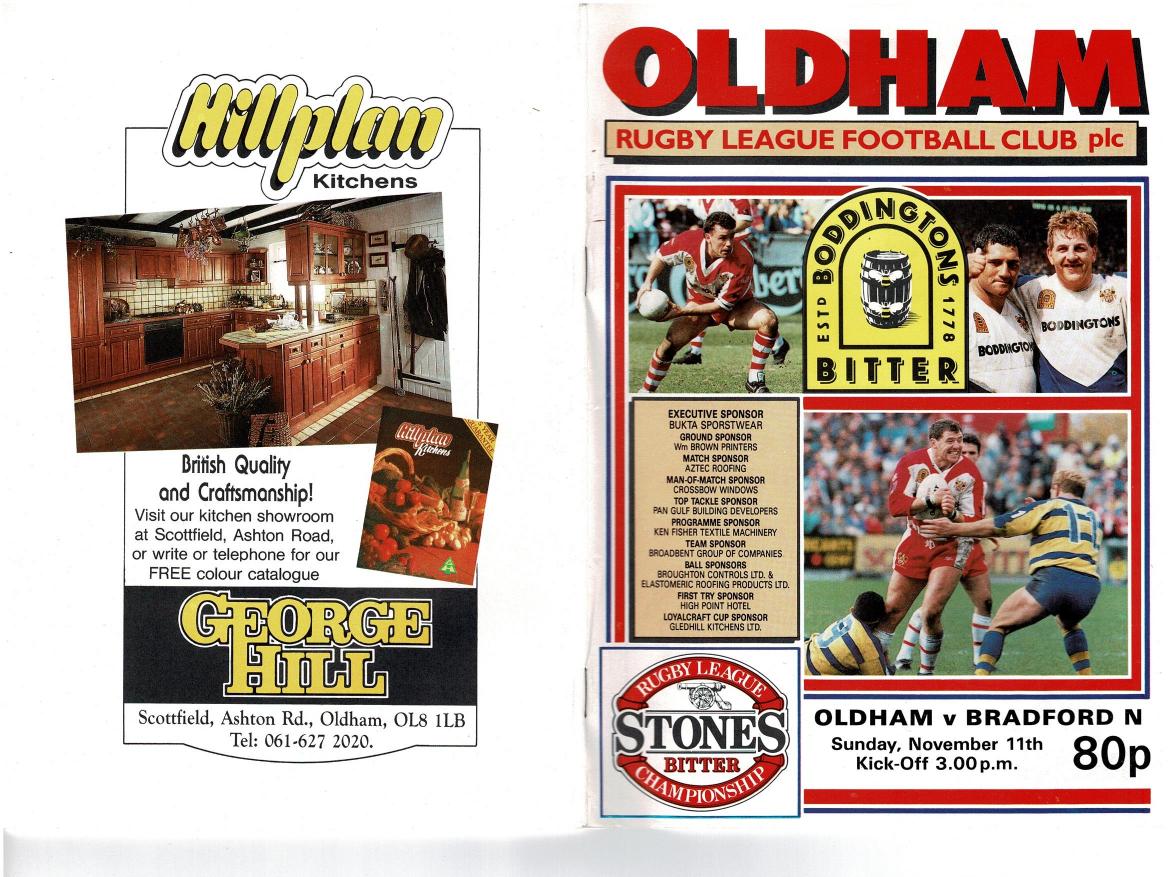 Programme cover: Oldham v Bradford Northern, 11 November 1990