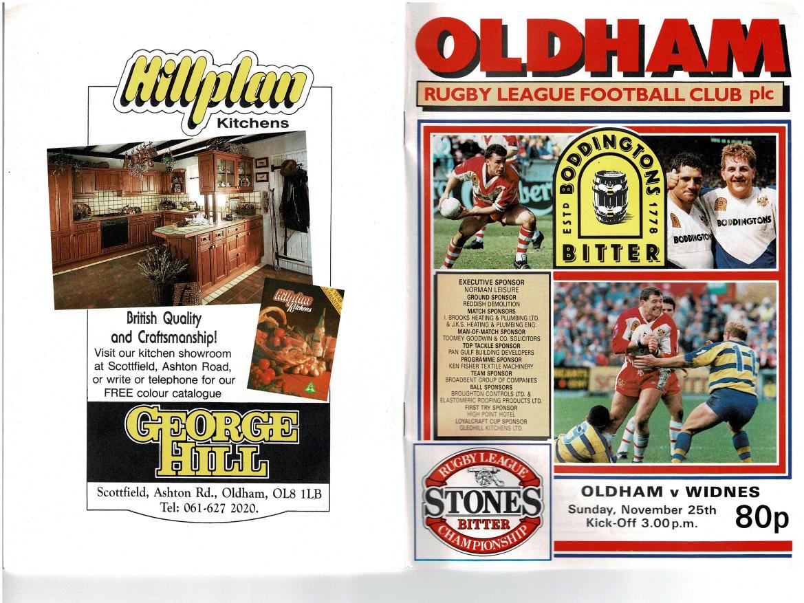 Programme cover: Oldham v Widnes, 25 November 1990