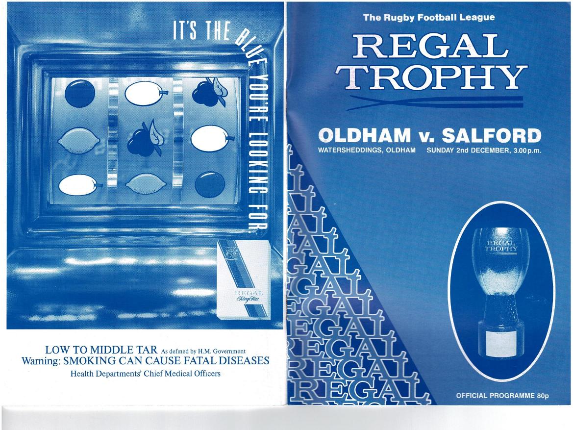 Programme cover: Oldham v Salford, 2 December 1990