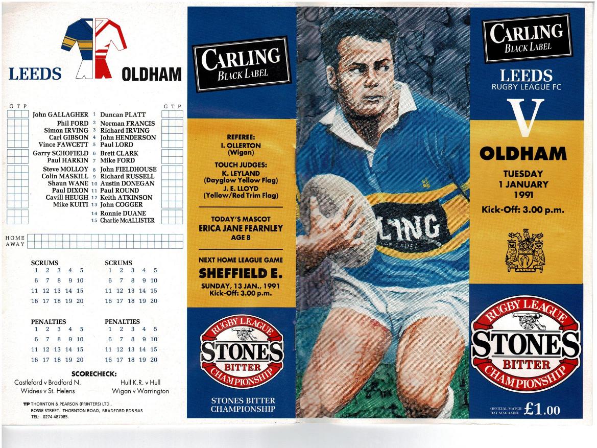 Programme cover: Oldham v Leeds, 1 January 1991