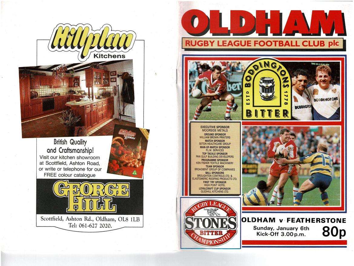 Programme cover: Oldham v Featherstone Rovers, 6 January 1991