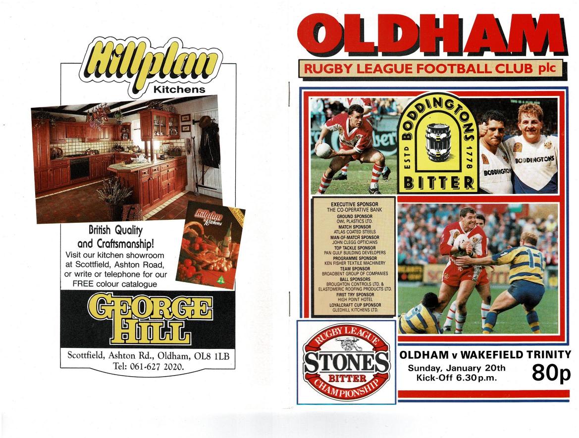 Programme cover: Oldham v Wakefield Trinity, 20 January 1991