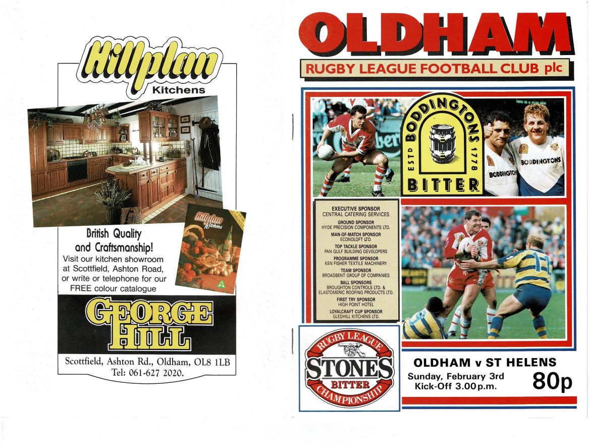 Programme cover: Oldham v St Helens, 3 February 1991
