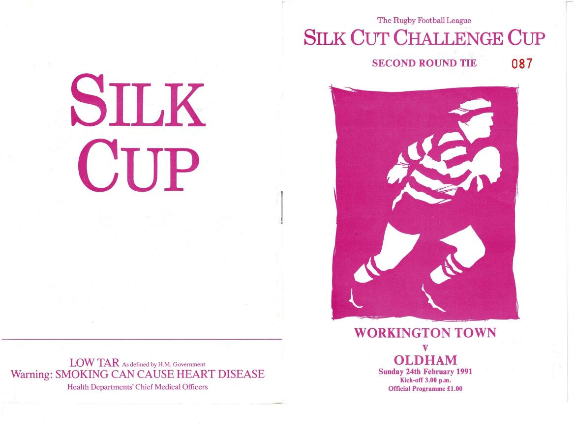 Programme cover: Oldham v Workington Town, 24 February 1991
