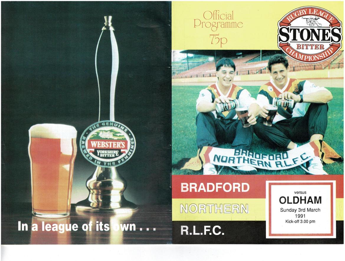 Programme cover: Oldham v Bradford Northern, 3 March 1991
