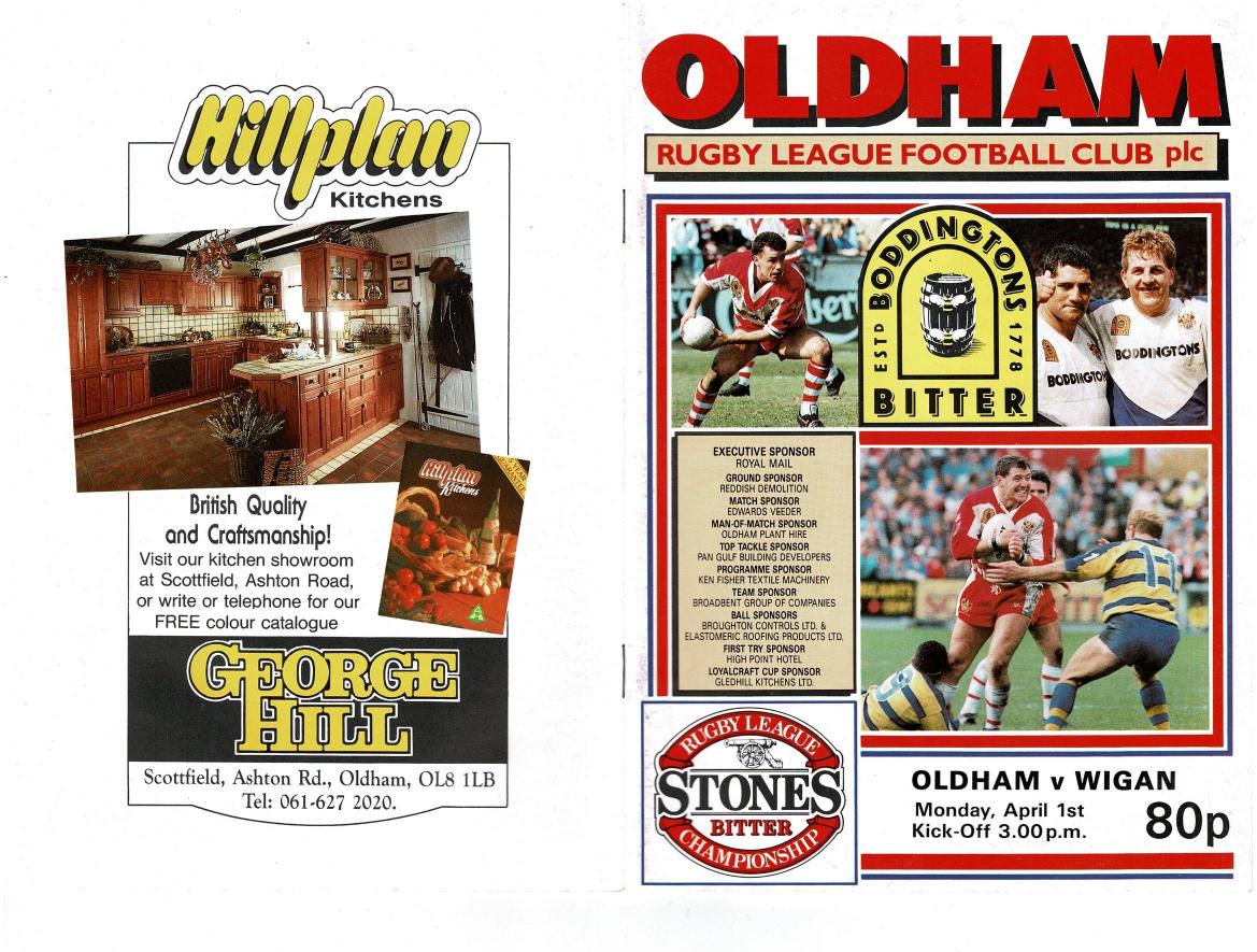 Programme cover: Oldham v Wigan, 1 April 1991