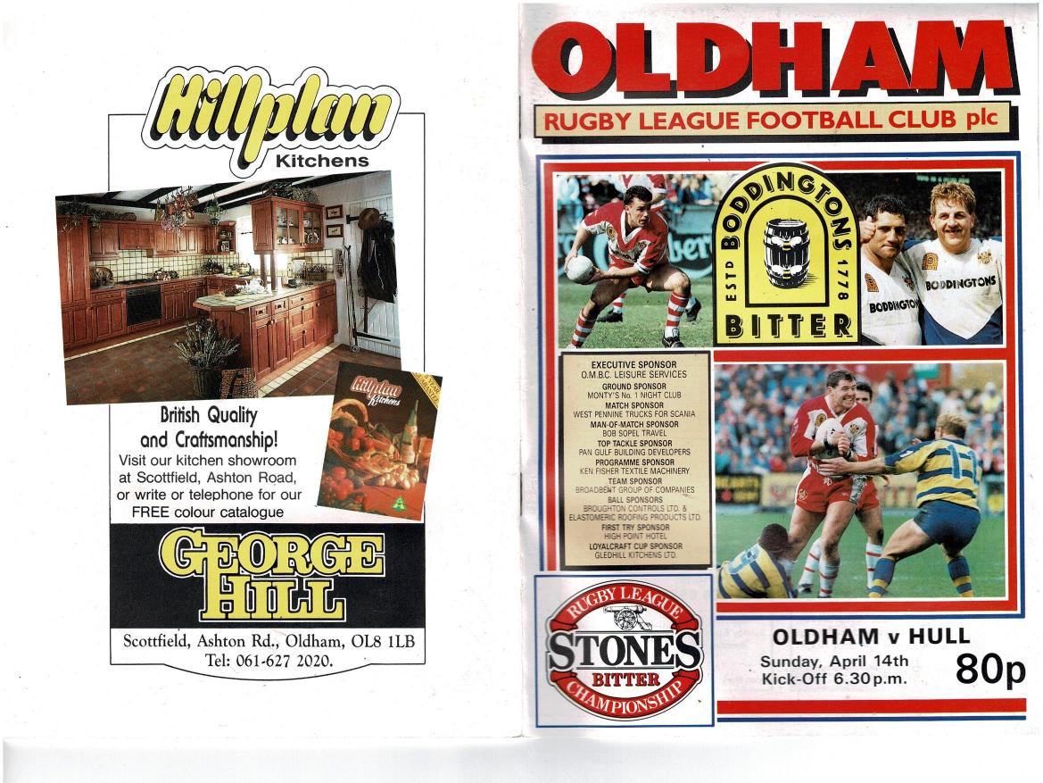 Programme cover: Oldham v Hull FC, 14 April 1991