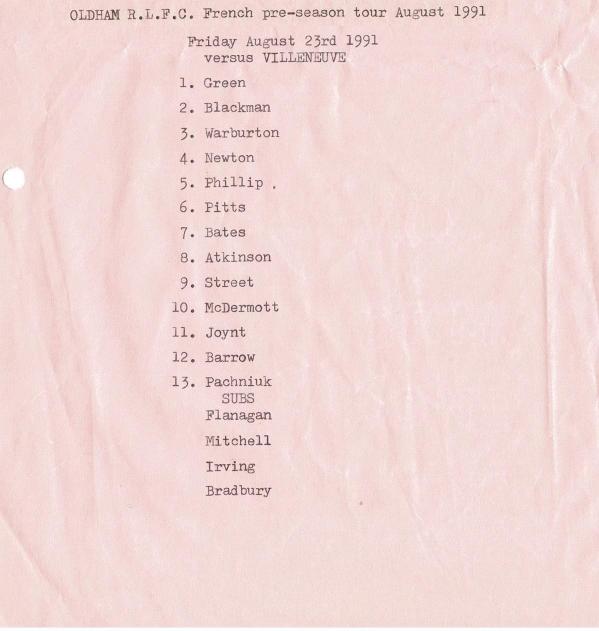 Programme cover: Oldham v Villeneuve, 23 August 1991
