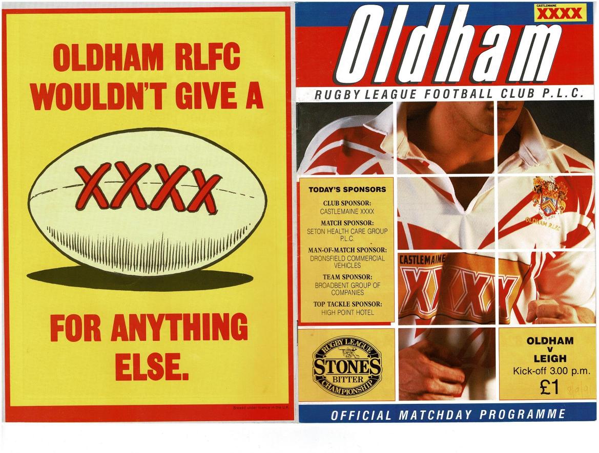 Programme cover: Oldham v Leigh, 8 September 1991