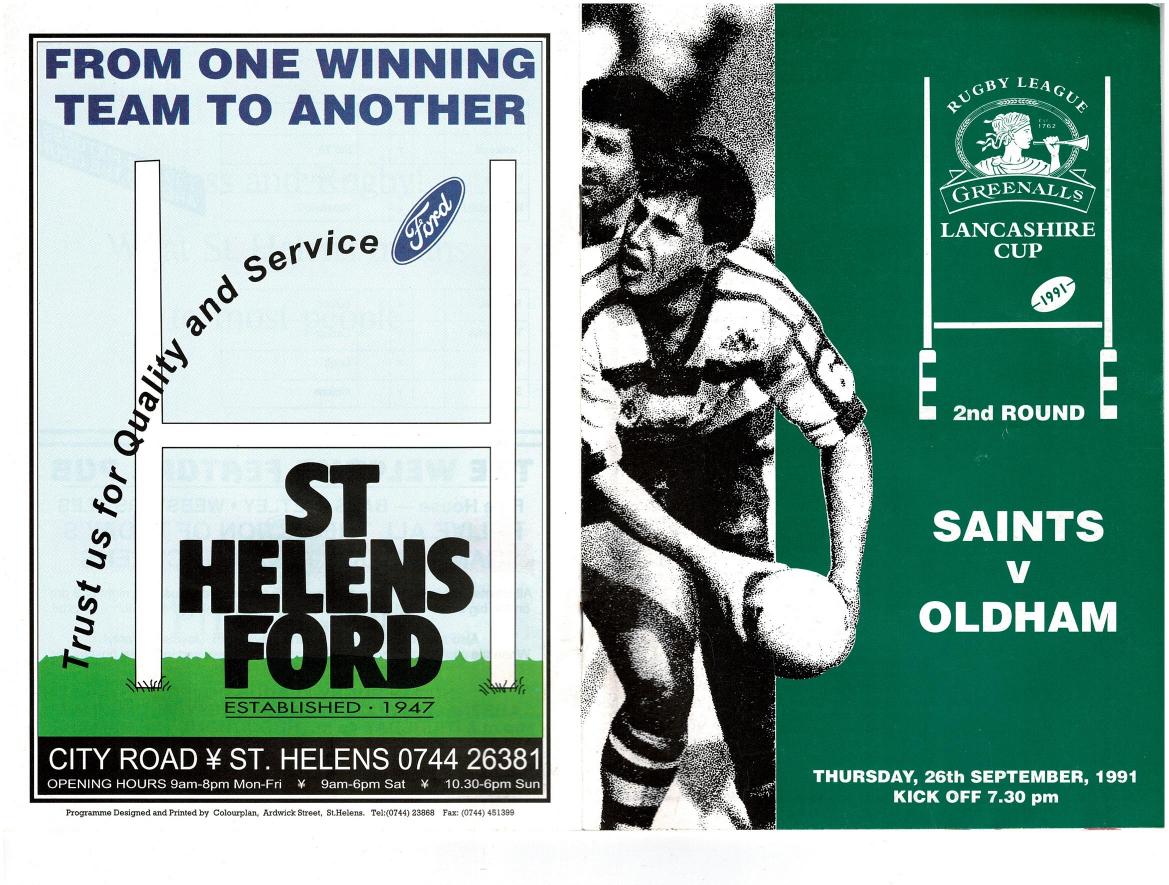 Programme cover: Oldham v St Helens, 26 September 1991