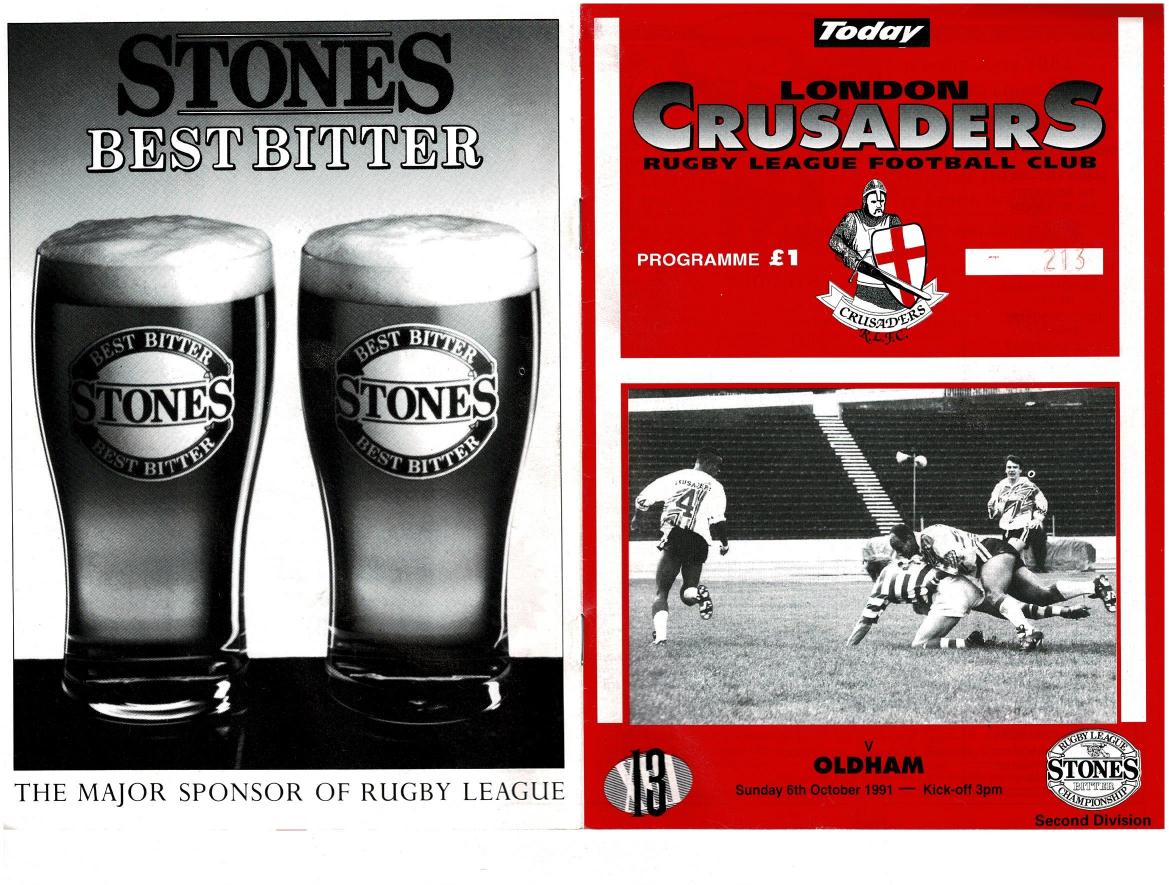 Programme cover: Oldham v London Crusaders, 6 October 1991
