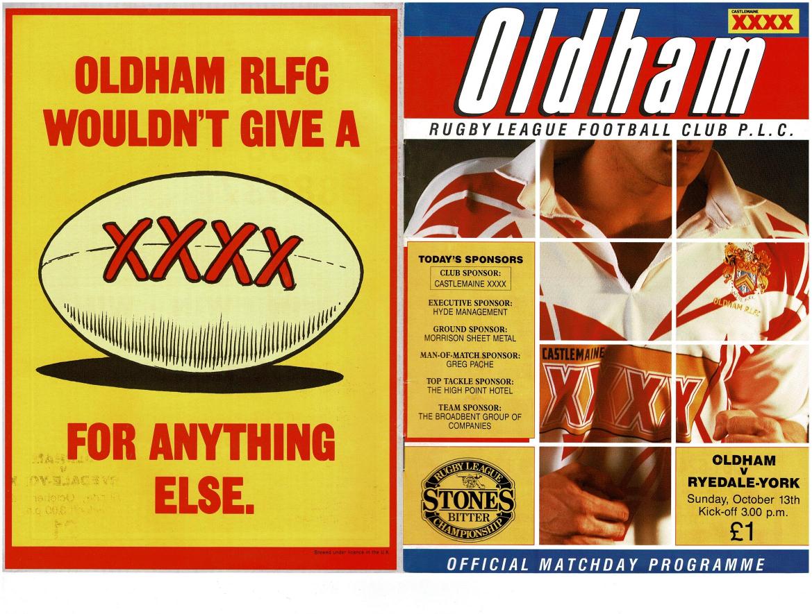 Programme cover: Oldham v Ryedale-York, 13 October 1991