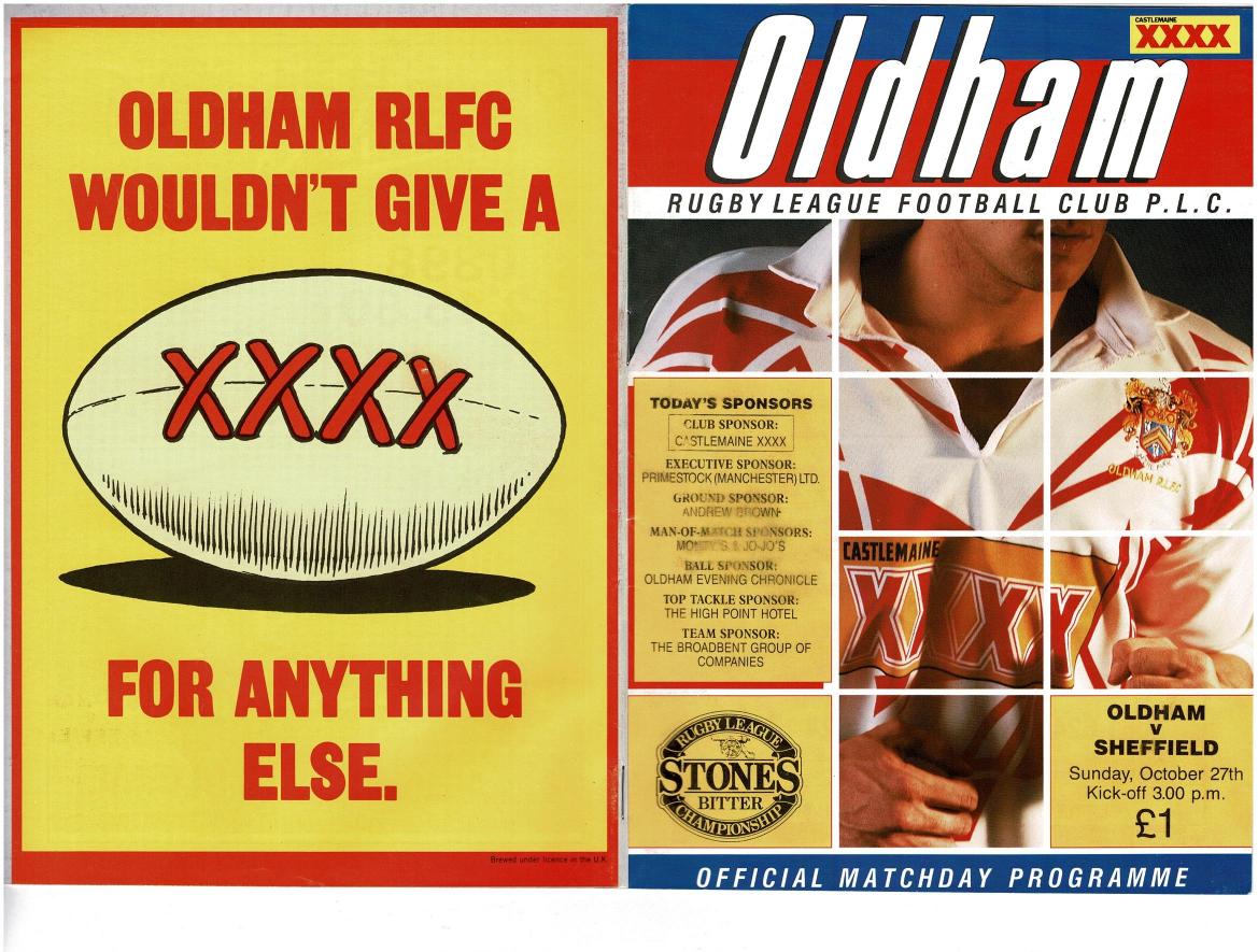 Programme cover: Oldham v Sheffield Eagles, 27 October 1991