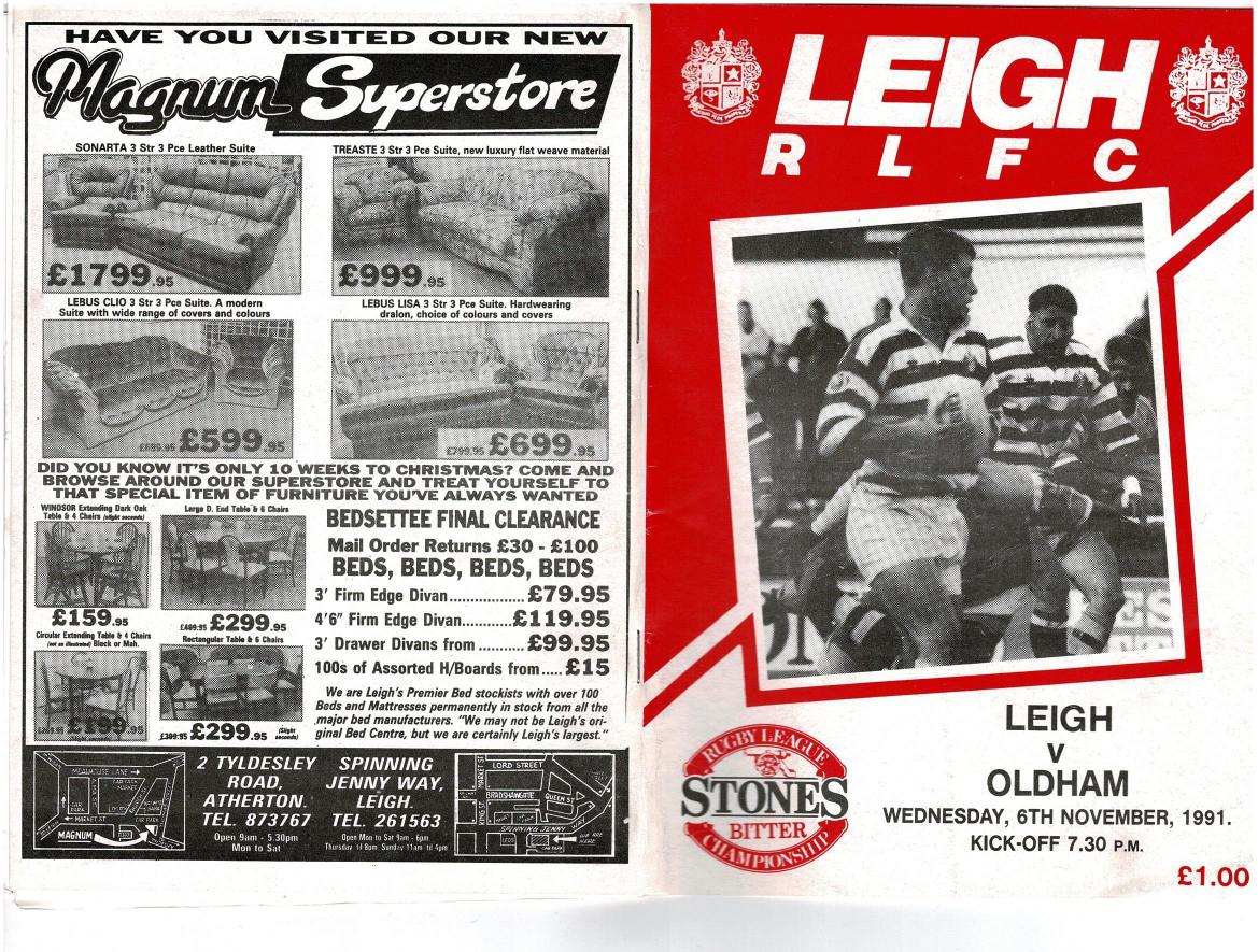 Programme cover: Oldham v Leigh, 6 November 1991