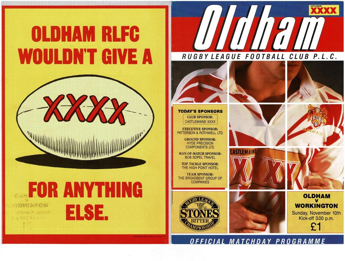 Programme cover: Oldham v Workington Town, 10 November 1991