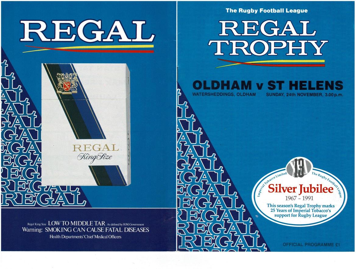 Programme cover: Oldham v St Helens, 24 November 1991