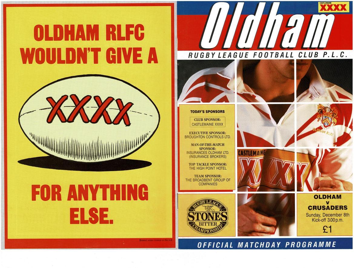 Programme cover: Oldham v London Crusaders, 8 December 1991