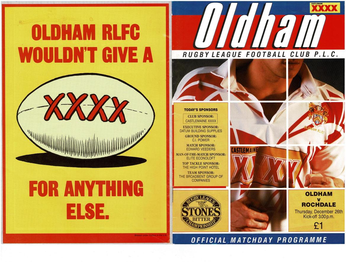 Programme cover: Oldham v Rochdale Hornets, 26 December 1991