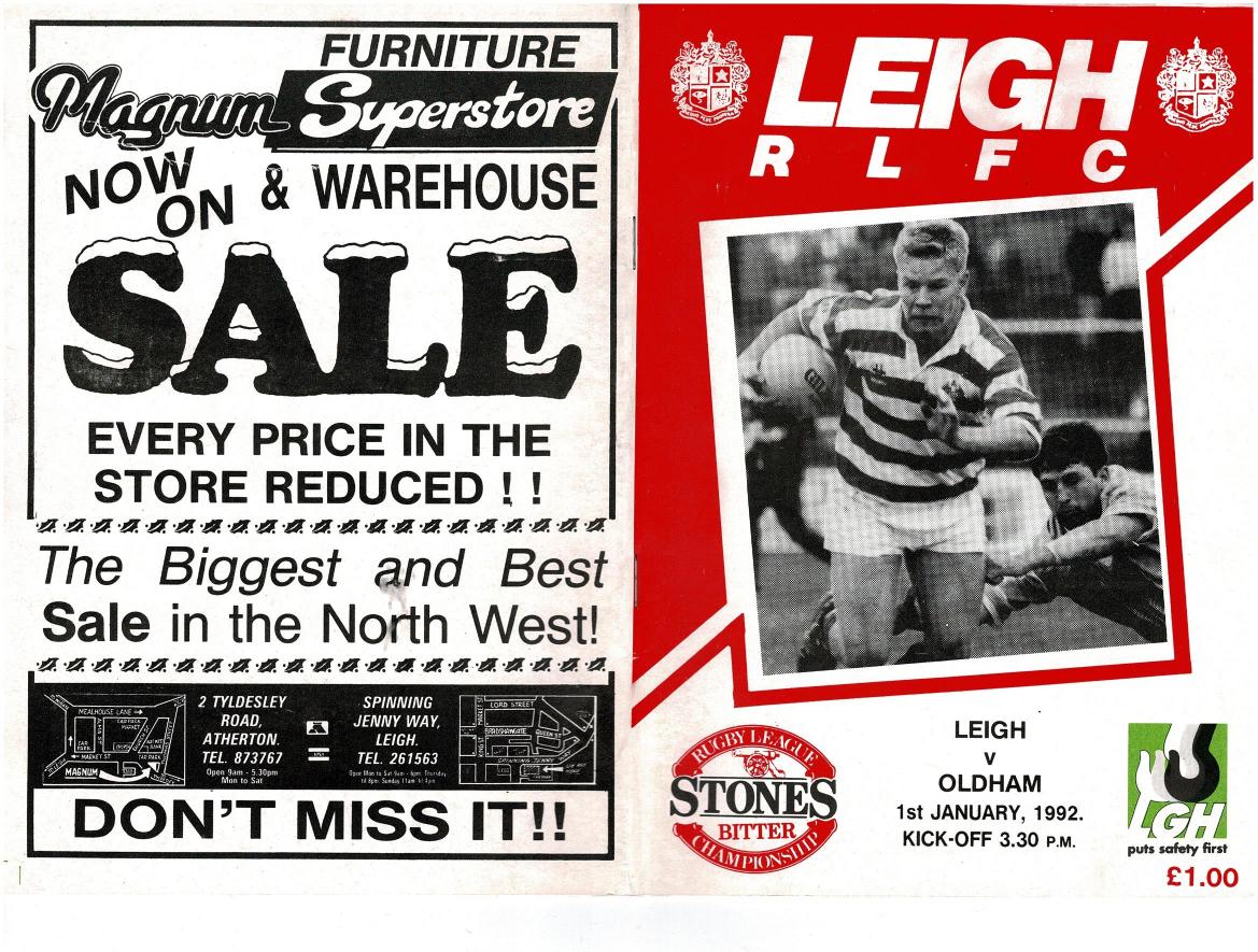 Programme cover: Oldham v Leigh, 1 January 1992