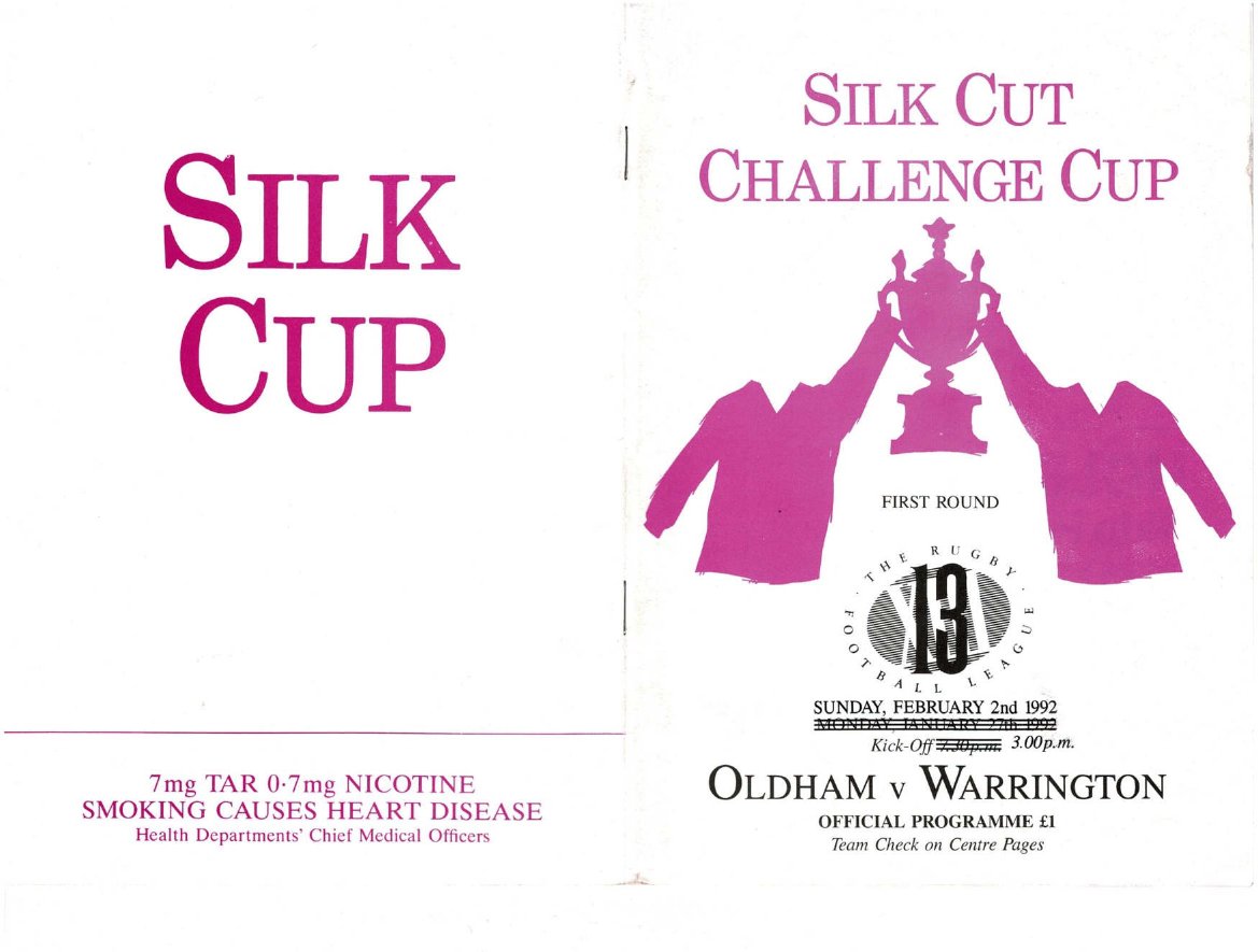 Programme cover: Oldham v Warrington, 3 February 1992