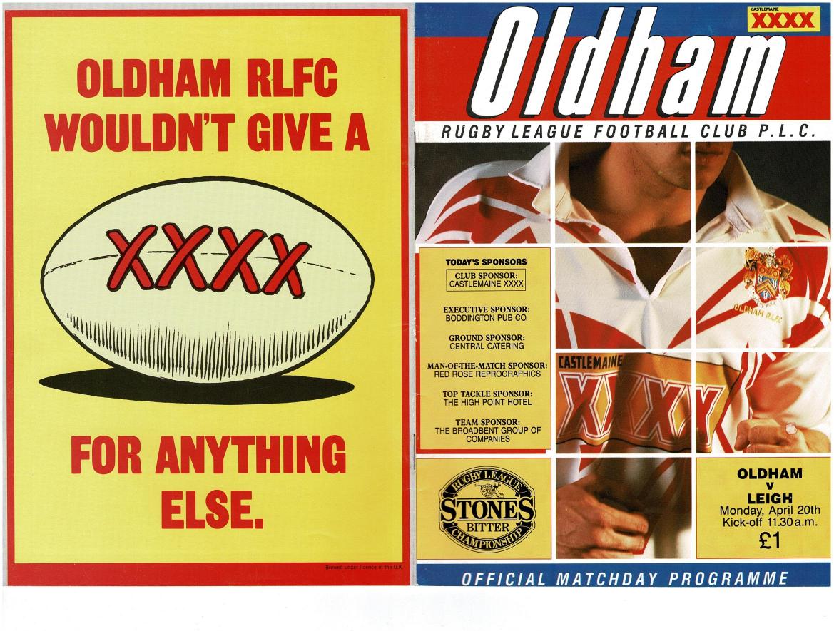 Programme cover: Oldham v Leigh, 20 April 1992