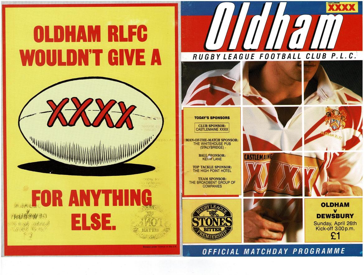 Programme cover: Oldham v Dewsbury, 26 April 1992