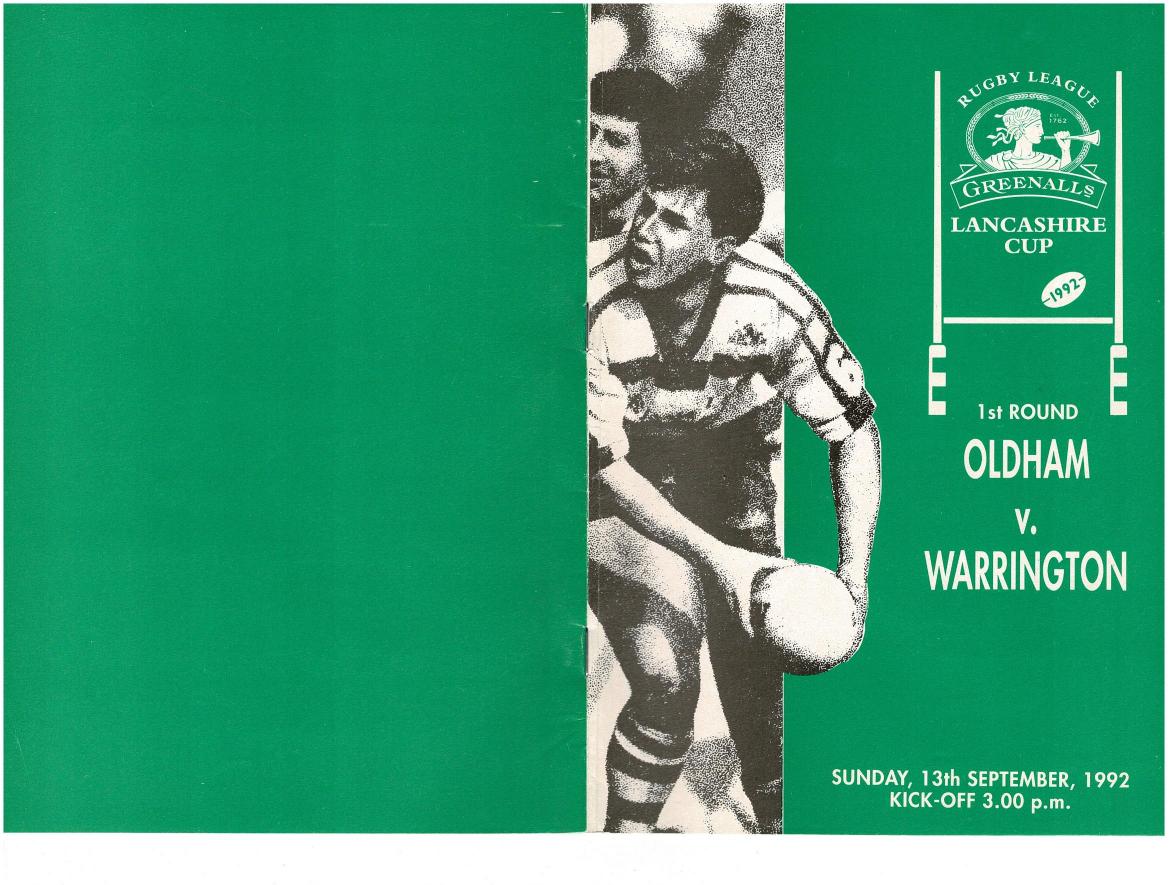 Programme cover: Oldham v Warrington, 13 September 1992