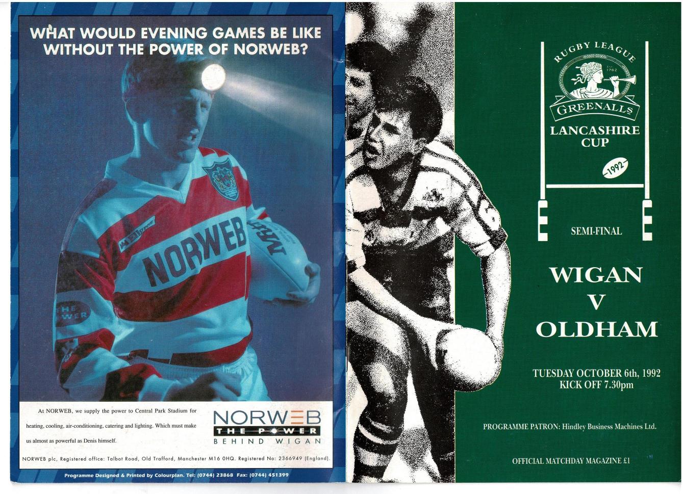 Programme cover: Oldham v Wigan, 6 October 1992