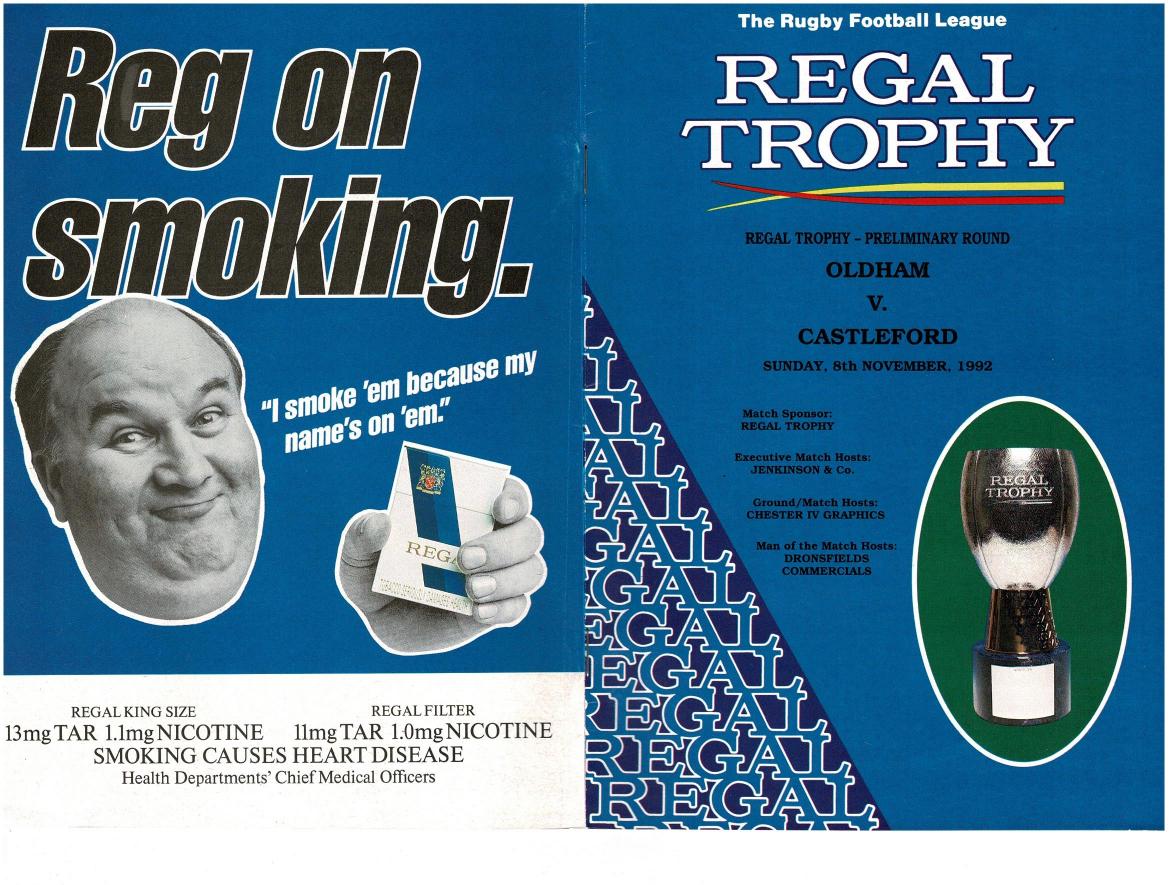Programme cover: Oldham v Castleford, 8 November 1992
