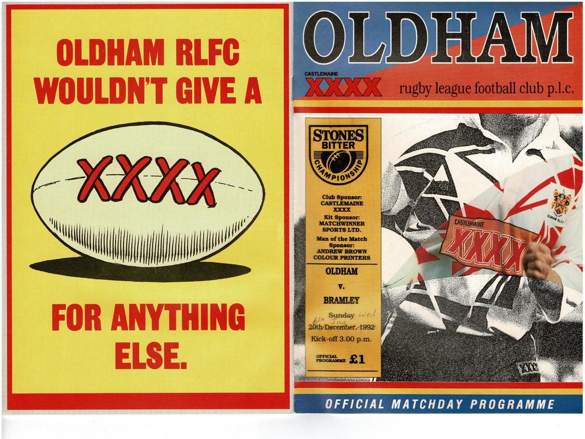 Programme cover: Oldham v Bramley, 6 January 1993