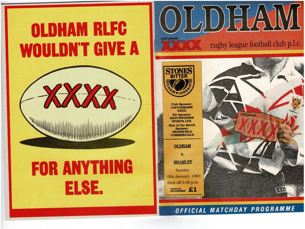 Programme cover: Oldham v Bramley, 10 January 1993