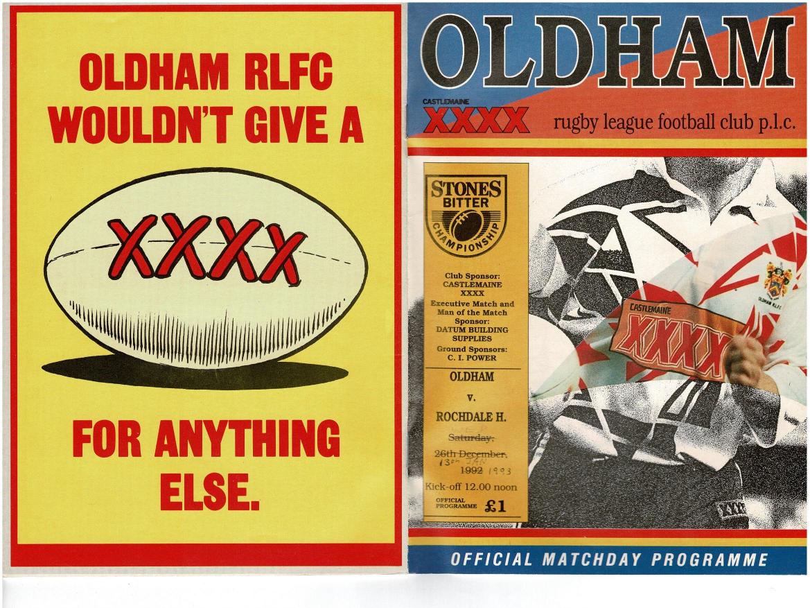 Programme cover: Oldham v Rochdale Hornets, 13 January 1993
