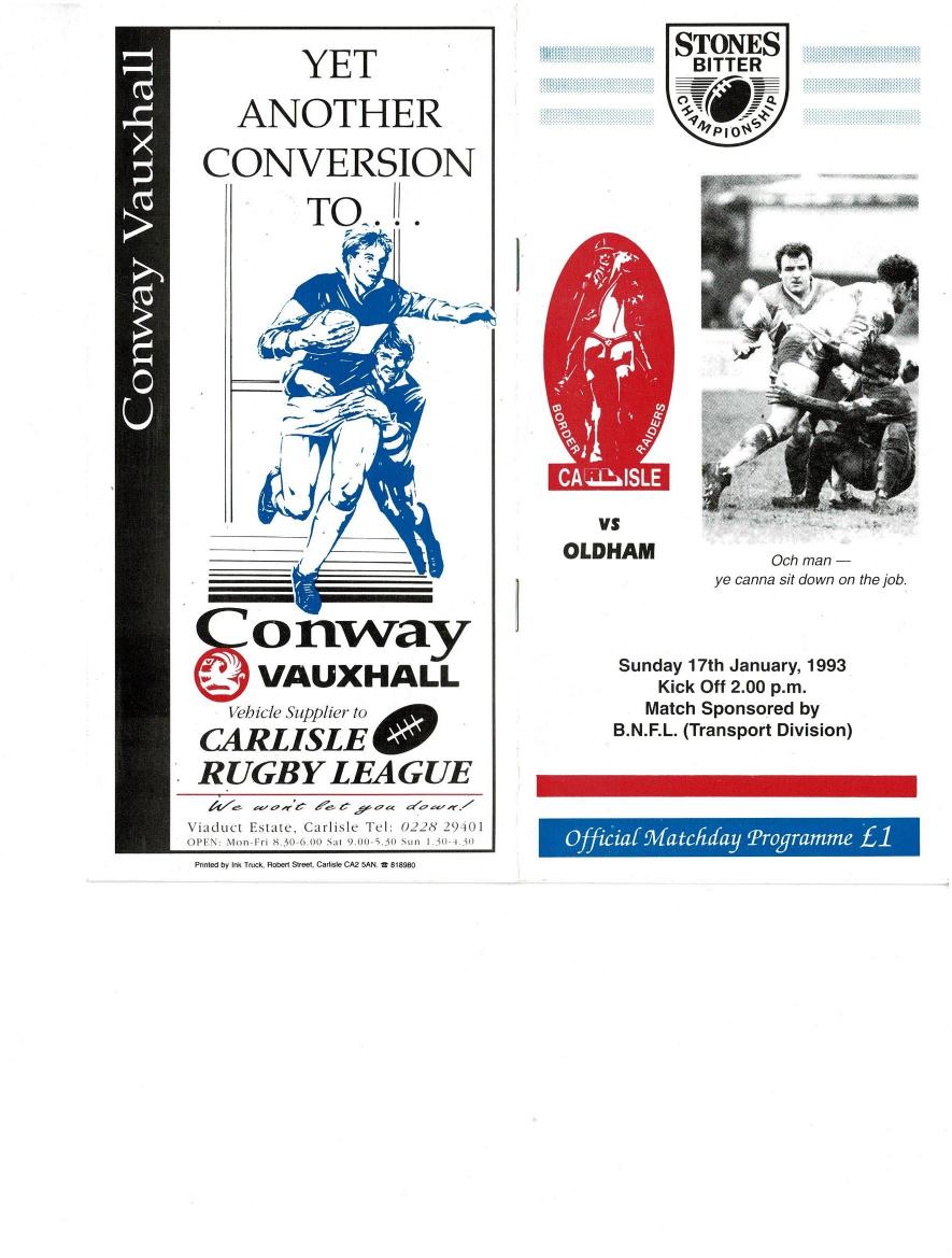 Programme cover: Oldham v Carlisle, 17 January 1993