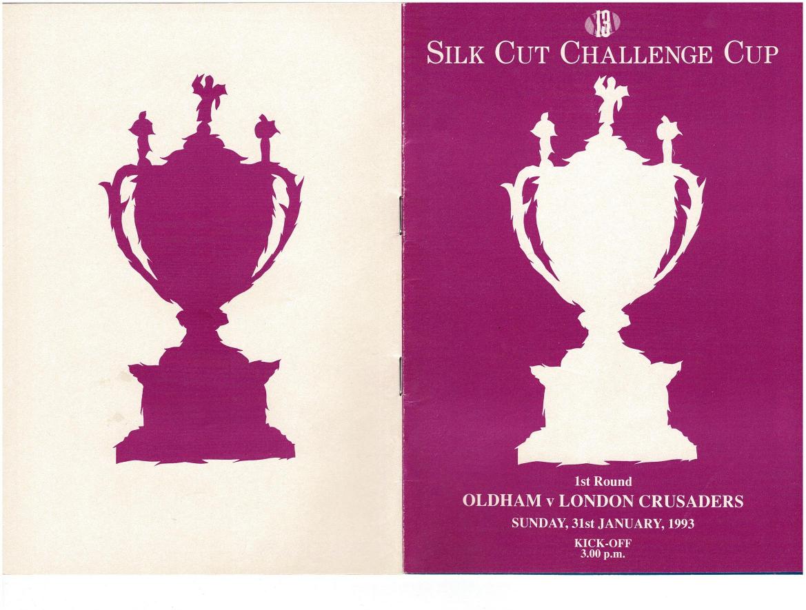 Programme cover: Oldham v London Crusaders, 31 January 1993