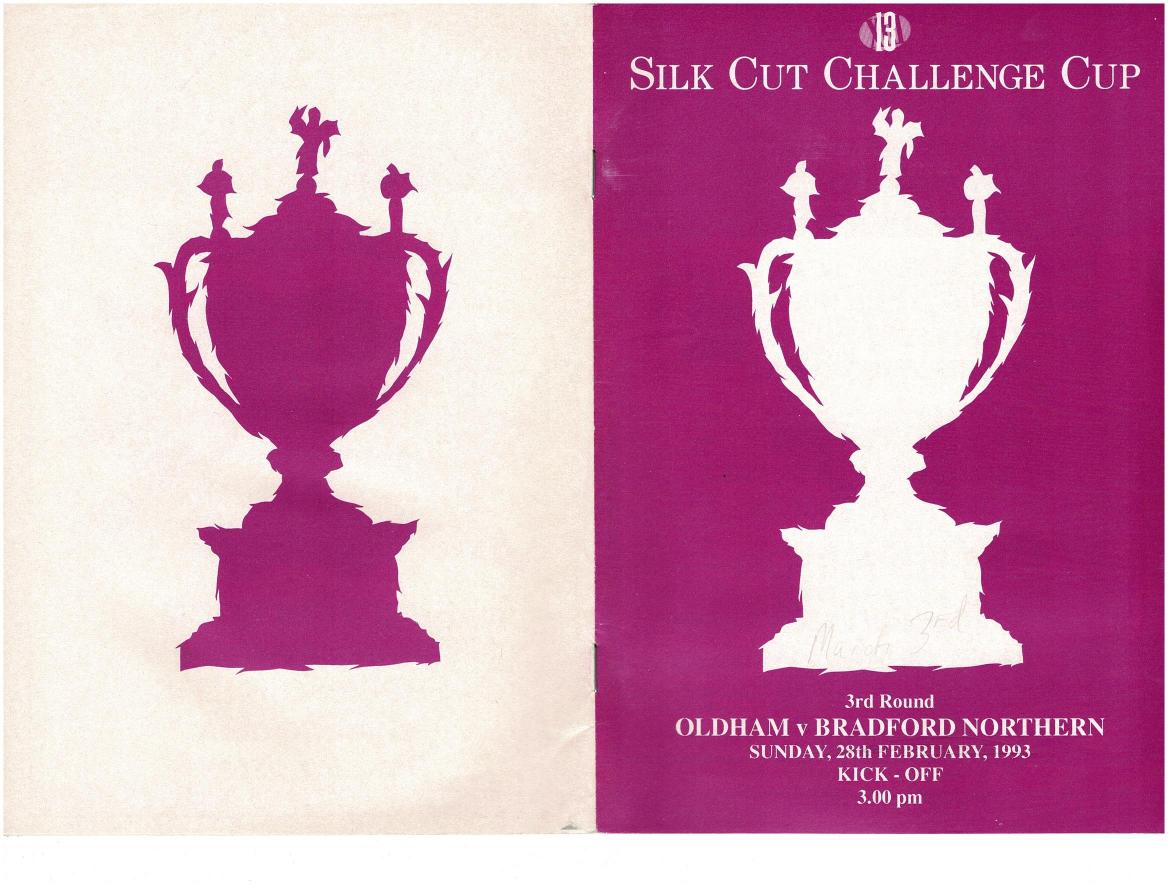 Programme cover: Oldham v Bradford Northern, 3 March 1993