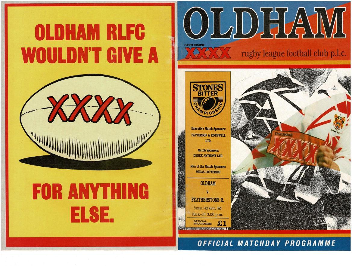 Programme cover: Oldham v Featherstone Rovers, 14 March 1993