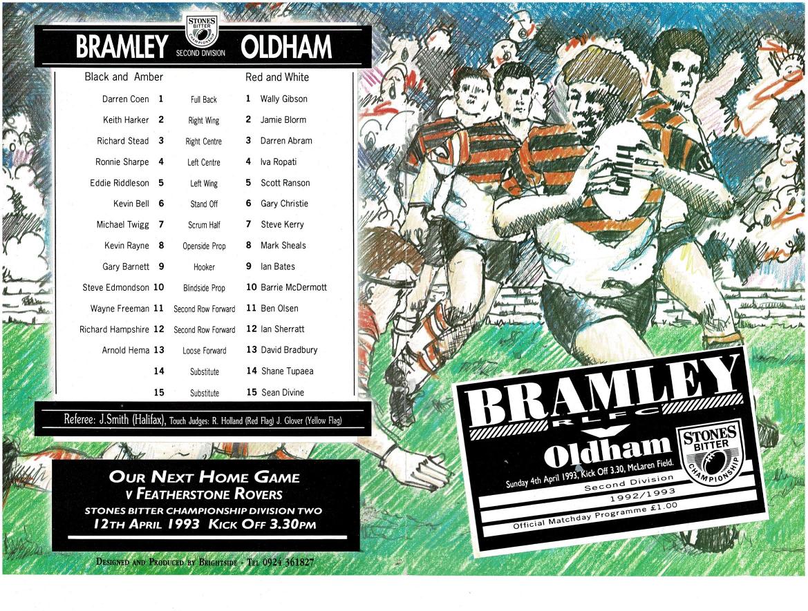Programme cover: Oldham v Bramley, 4 April 1993