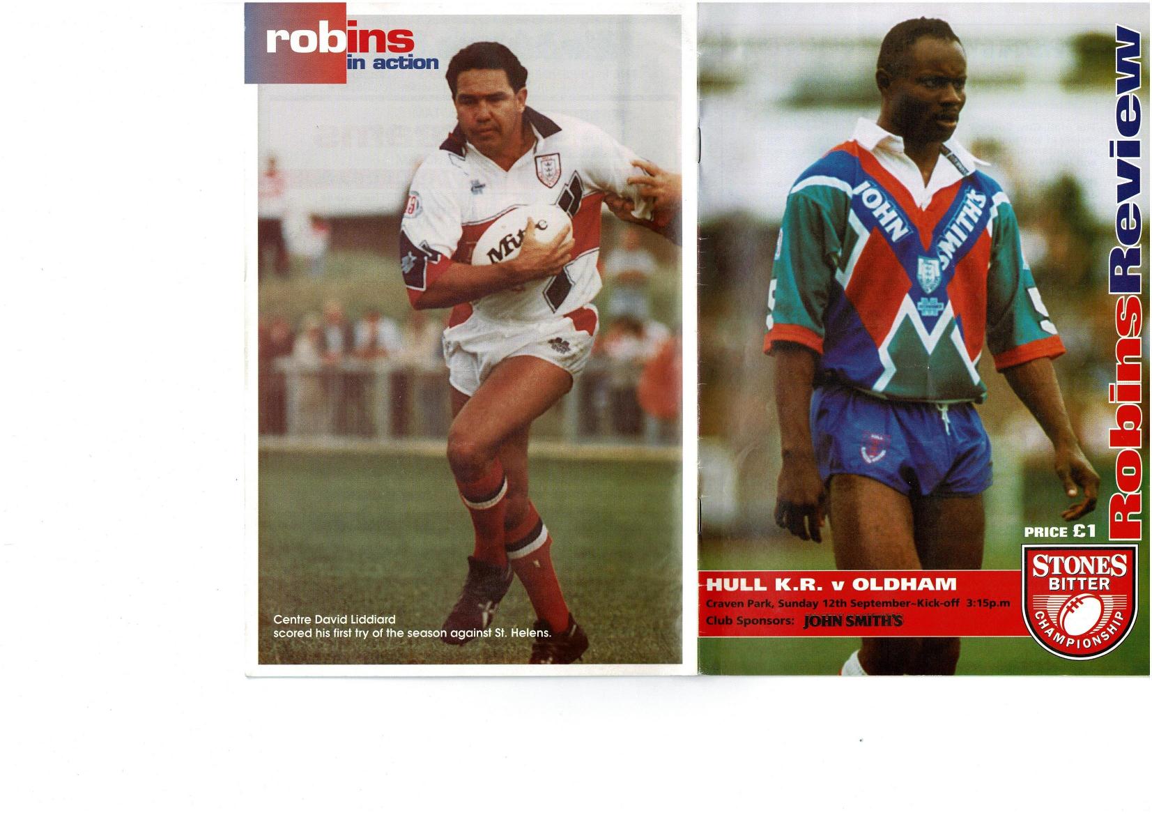 Programme cover: Oldham v Hull Kingston Rovers, 12 September 1993