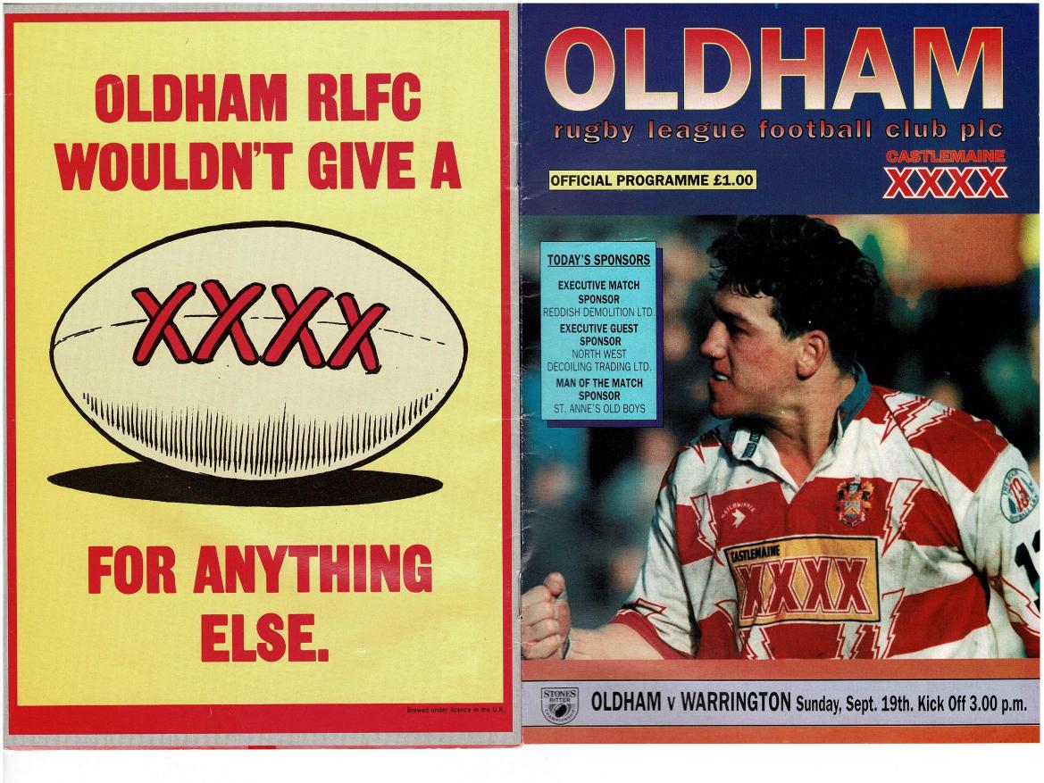 Programme cover: Oldham v Warrington, 19 September 1993