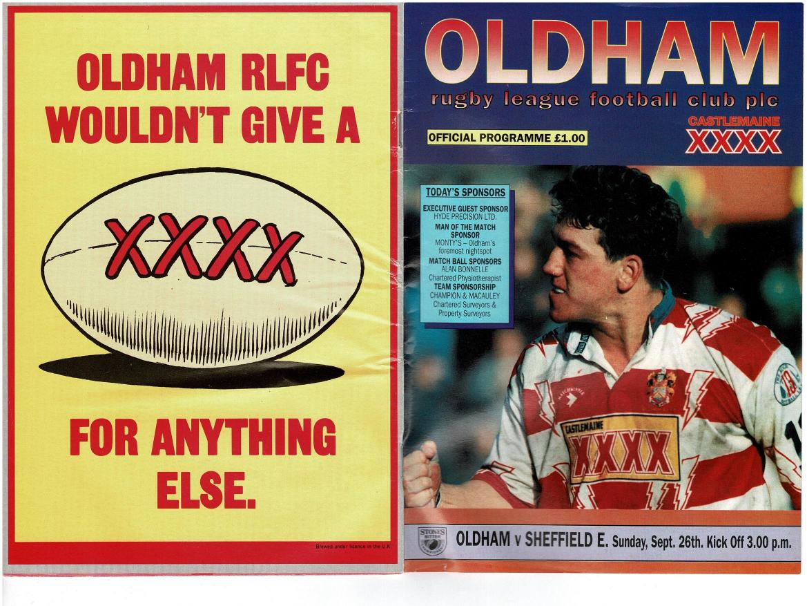 Programme cover: Oldham v Sheffield Eagles, 26 September 1993