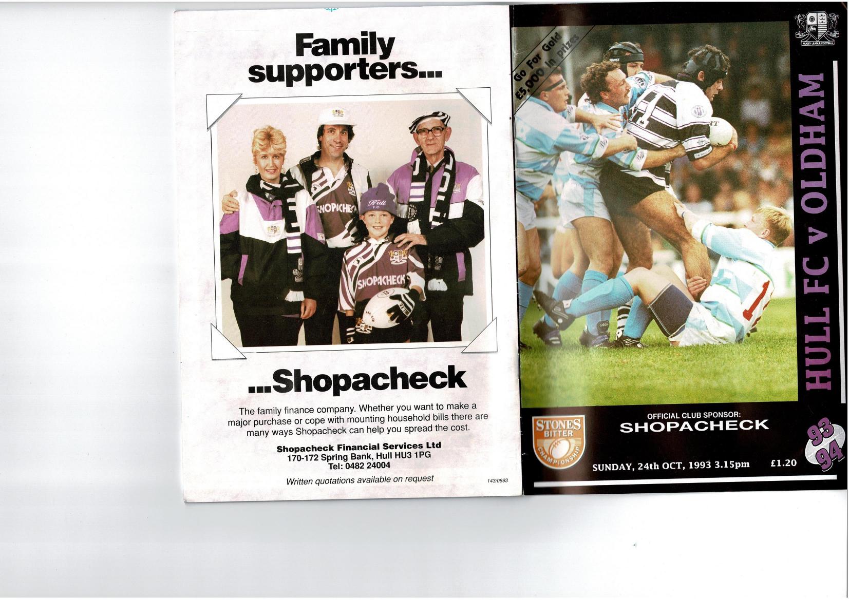 Programme cover: Oldham v Hull FC, 24 October 1993
