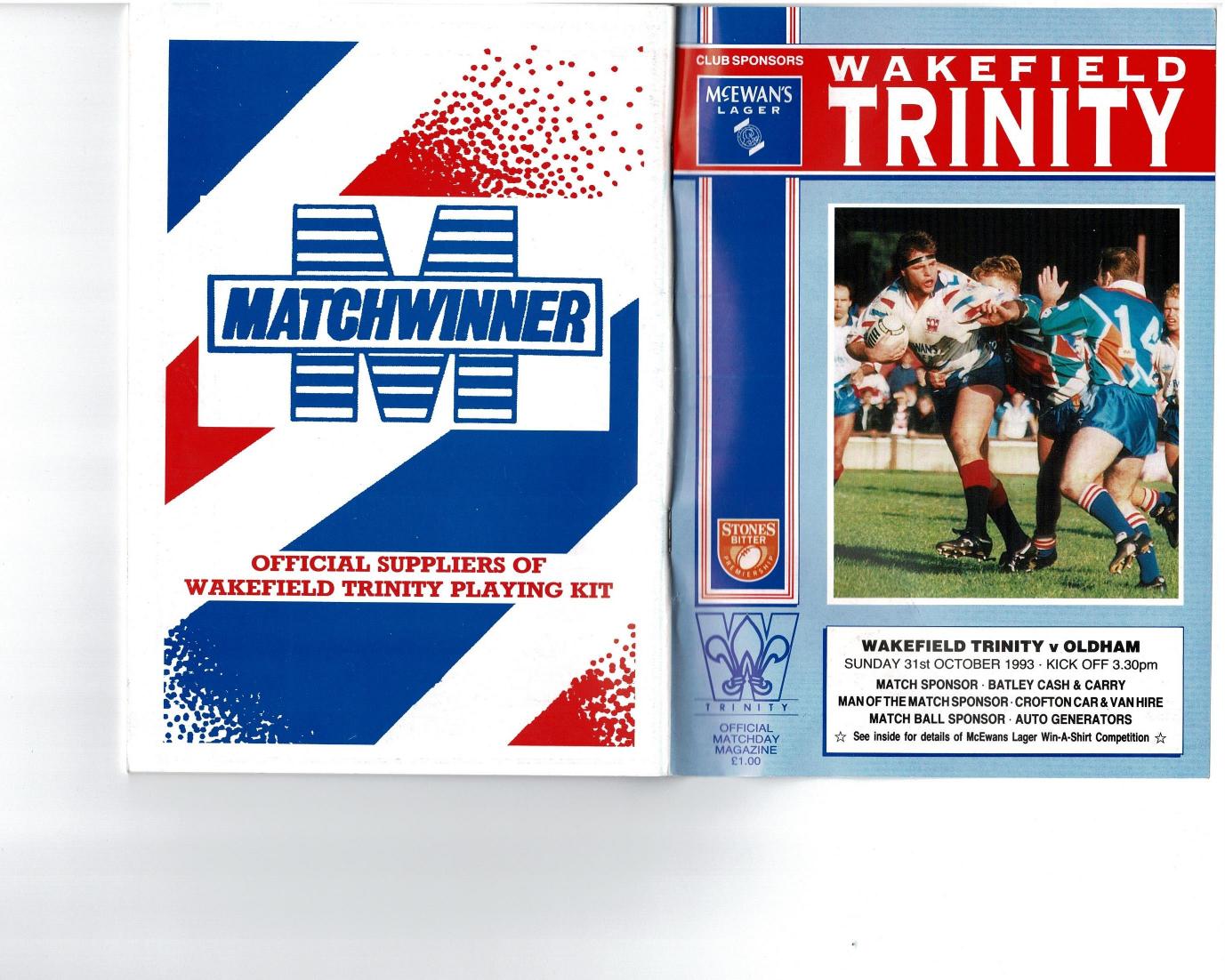 Programme cover: Oldham v Wakefield Trinity, 31 October 1993