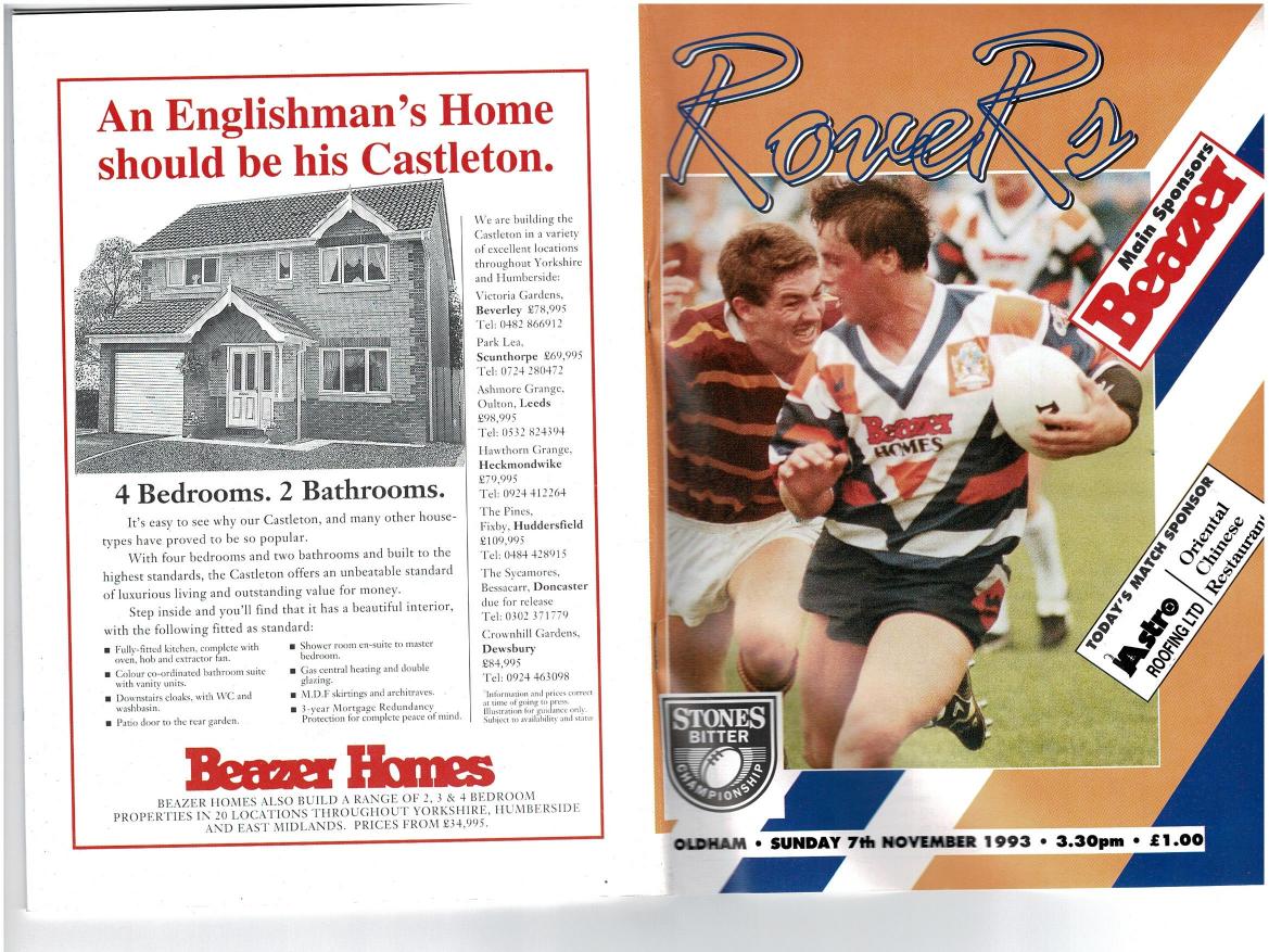 Programme cover: Oldham v Featherstone Rovers, 7 November 1993