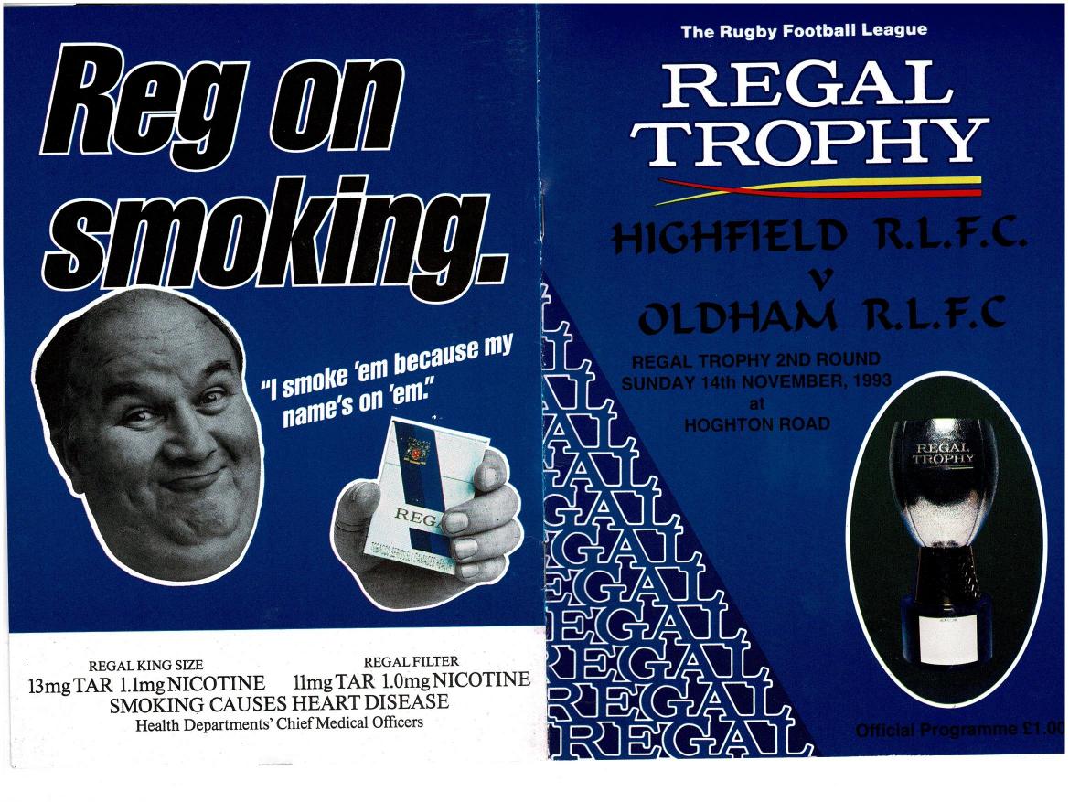 Programme cover: Oldham v Highfield, 14 November 1993