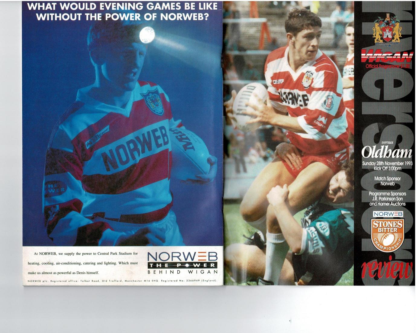 Programme cover: Oldham v Wigan, 28 November 1993