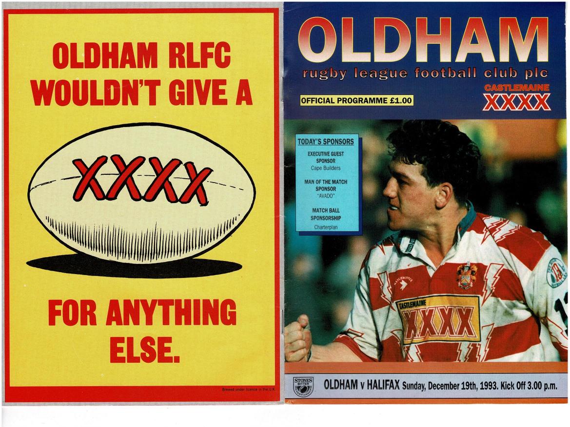 Programme cover: Oldham v Halifax, 19 December 1993