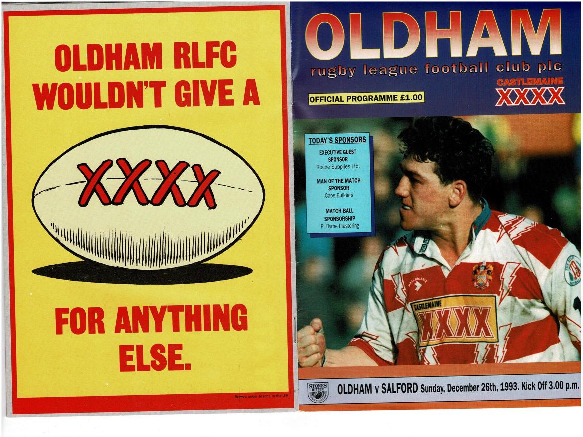 Programme cover: Oldham v Salford, 26 December 1993