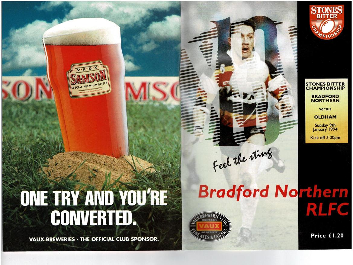 Programme cover: Oldham v Bradford Northern, 9 January 1994