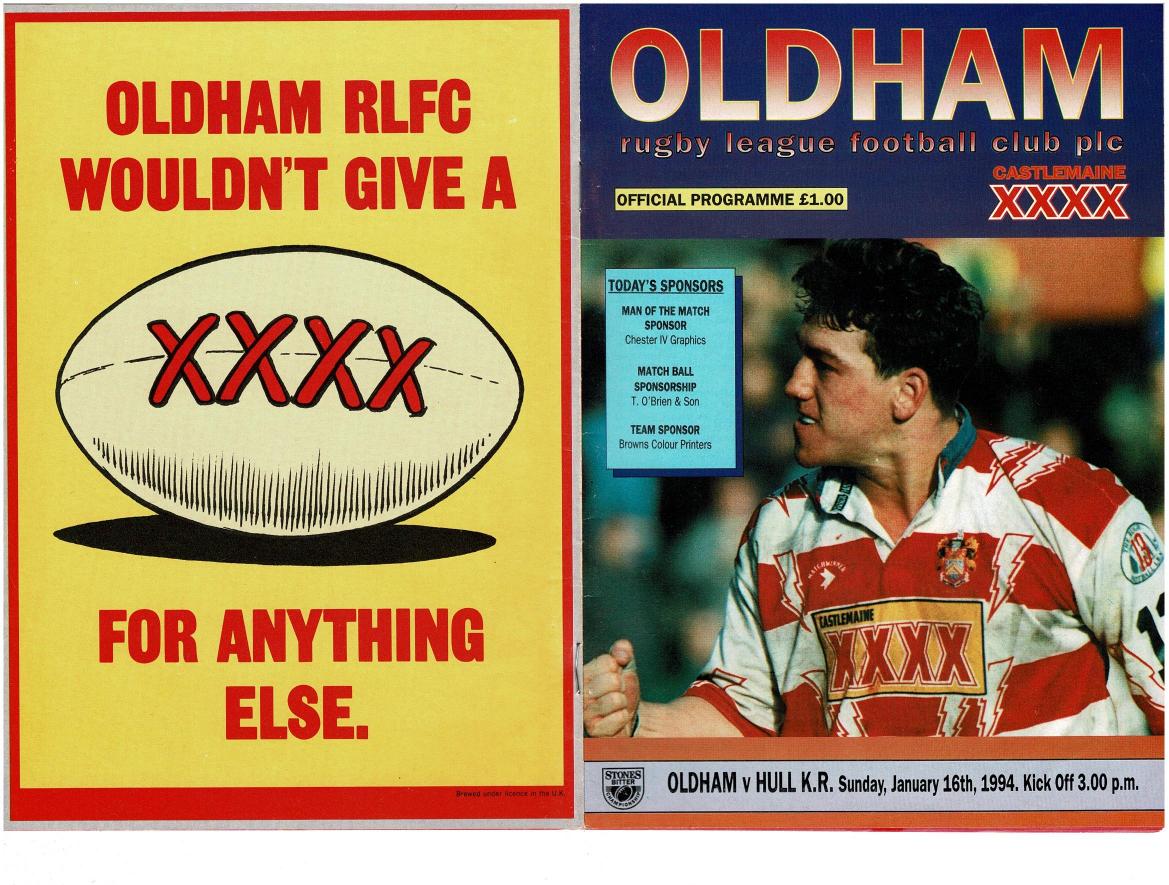 Programme cover: Oldham v Hull Kingston Rovers, 16 January 1994